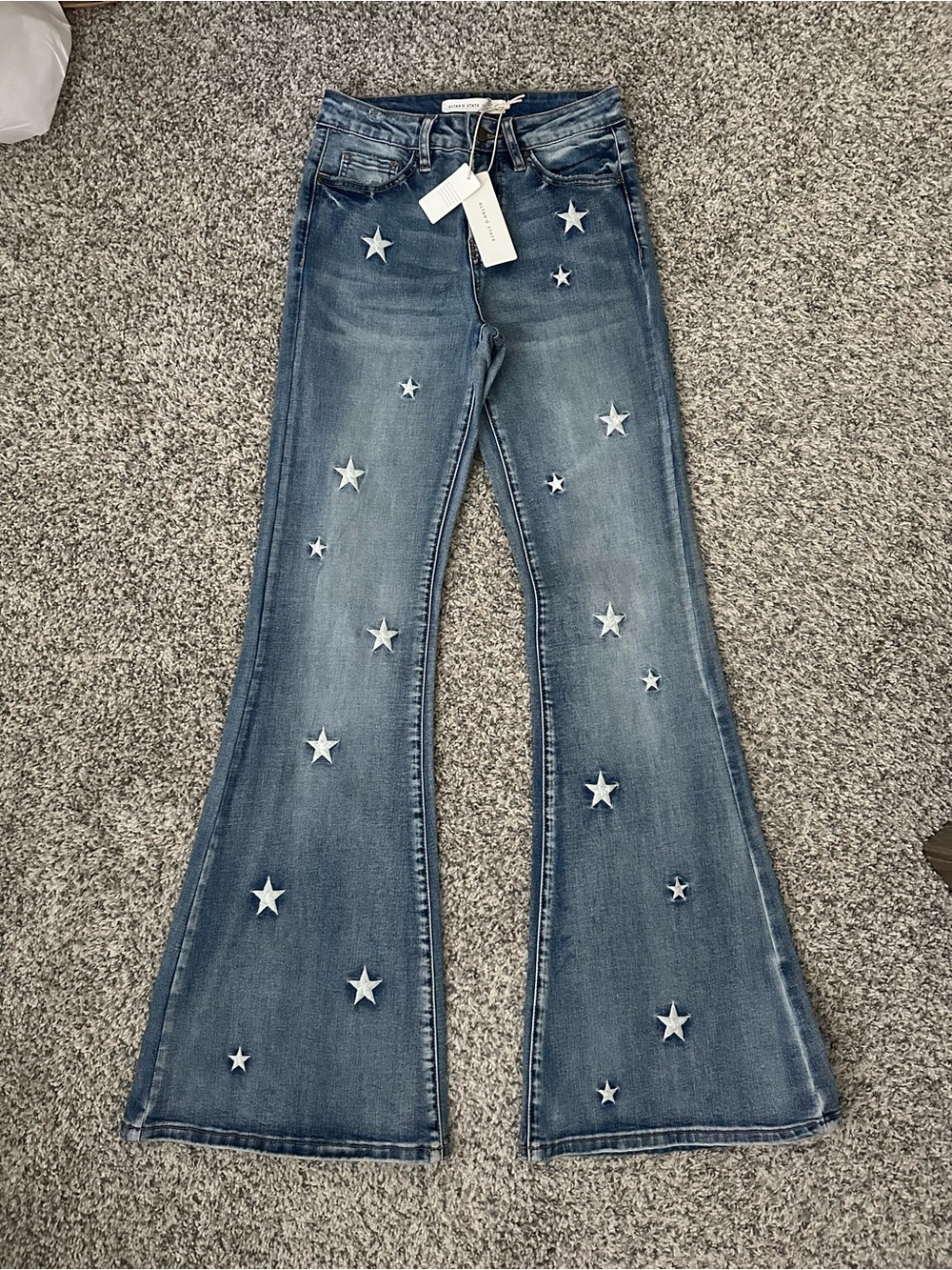 Altar'd State Blue Star Appliqué Flare Jeans